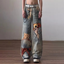New Men's Punk Fashion Distressed Streetwear Denim Pantalones 3D Cartoon Bear Graphic Baggy Y2K Jeans Hip Hop Printed Jean