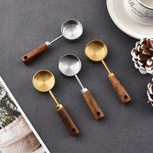 Cuillère à mesurer en acier inoxydable de 15 ml, cuillère à café, cuillère à sucre en poudre, à grains de café, manche en bois, outils de cuisine