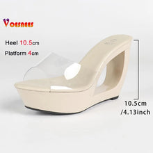 Fashion Transparent Crystal Slippers Women 10.5CM Wedges Clear High Heels Platform Sandals 2026 Summer New Model Catwalk Shoes