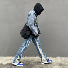 2026 Y2K Patchwork Washed Blue Baggy Flare Jeans Pants Men Clothing Straight Loose Vintage Old Denim Trousers Pantalones Hombre