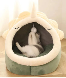 Lit pour chat à sommeil profond, lit pour animaux de compagnie en dessin animé, lit pour animaux de compagnie pliable, amovible et lavable, pour petit chien, tapis, sac, grotte, lit pour chats