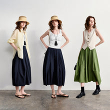 TOYOUTH Women's A-Line Bud Skirt 2026 Summer New Split Detail Retro Puff Midi Skirt, Lightweight Outdoor Wear