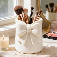 1 organisateur de maquillage de bureau avec nœud – pot à crayons 3D, rangement pour pinceaux, gloss et accessoires à sourcils