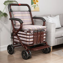 Foldable Shopping Cart with Seat 4 Wheel Walker Push Cart Large Capacity Grocery Trolley for Elderly Outdoor Mobility