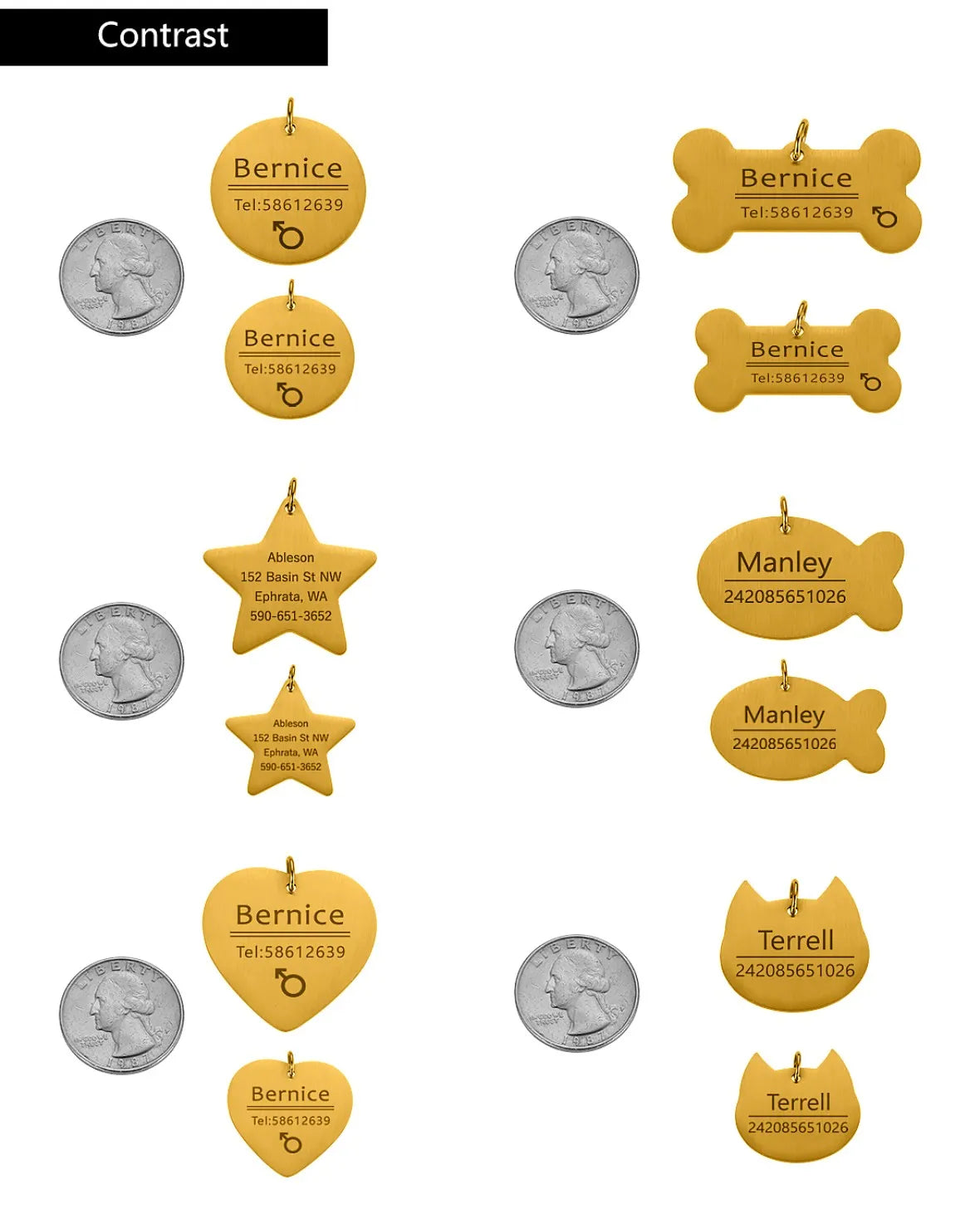 Personalized Engraved Pet ID Name Cat Dog Pet ID Anti-lost Tag Pendant for Cat Puppy Dog Collar Tag Keyring Bone Pet Accessories