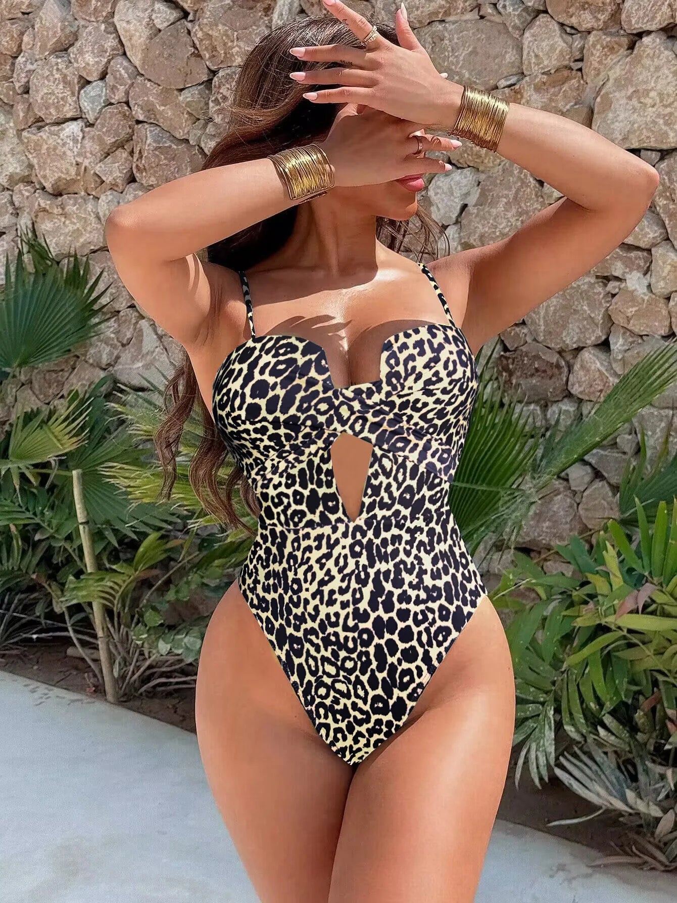 Yellow Hollow Out One Piece Swimsuit Backless Monokini