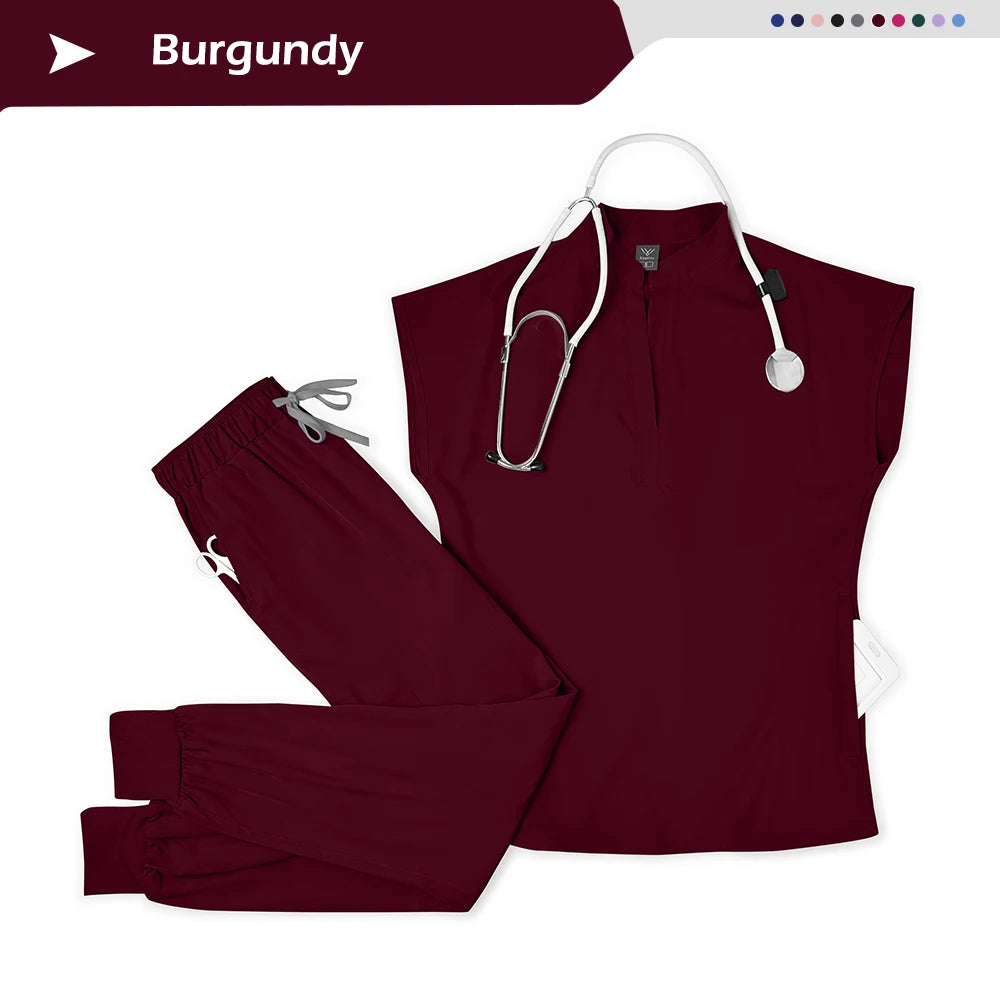 Wholesale Medical Scrub Set Spandex Stretch Nurse Scrub Beauty Spa Uniform Healthcare Nursing Pharmacy Lab Coat Clinical Uniform