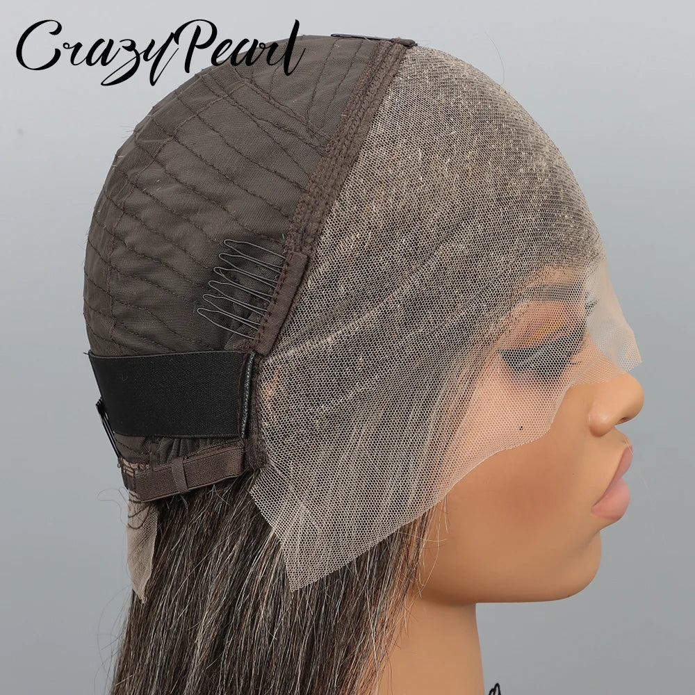 CrazyPearl Bob Wig Human Hair Salt and Pepper Grey Wigs 13X4 Straight Lace Frontal Wigs Human Hair Natural Hairline Gray Wigs