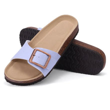 Bebealy Women's Cork Footbed Slippers Summer Leather Beach Flip Flops with Adjustable Buckle Lady Clogs Sandal With Arch Support