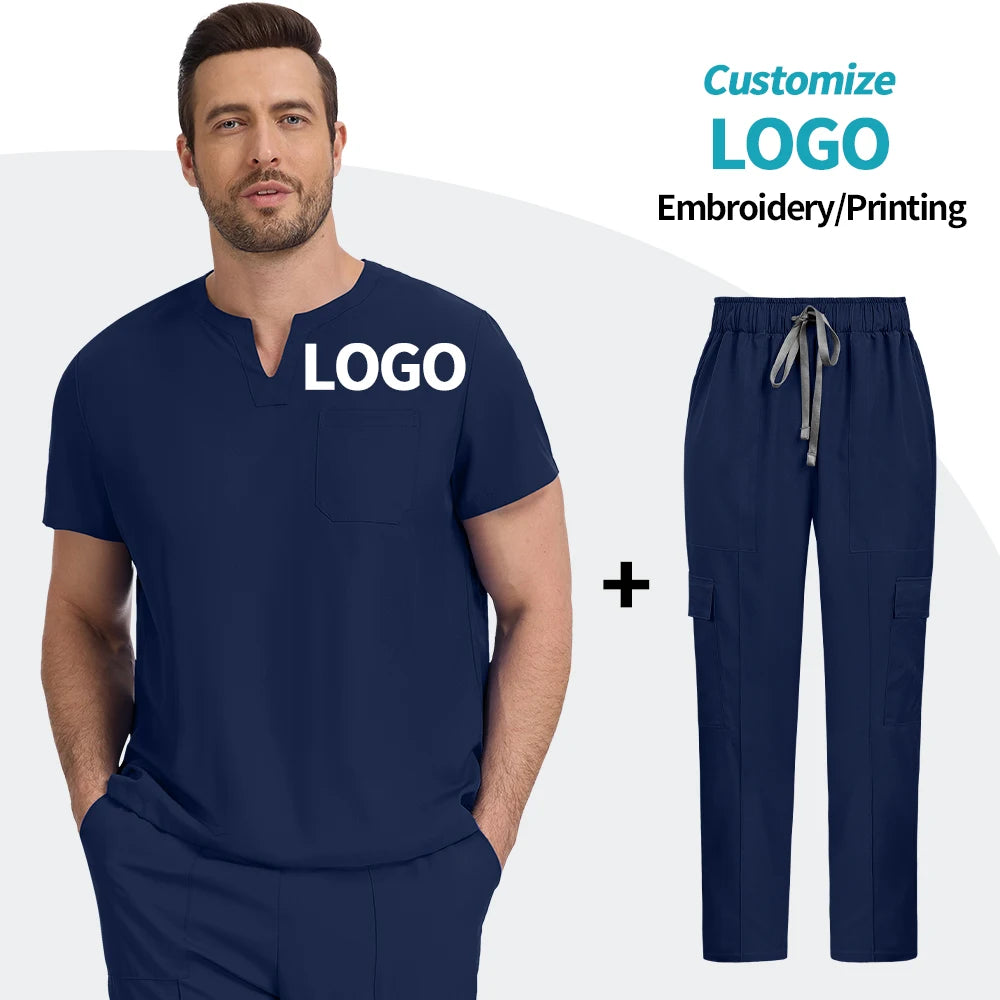 Top+pant Medical Uniform Hospital Surgery Scrub Set Unisex Short Sleeve Pet Shop Doctor Nurse Nursing Suit Lab Workwear Add Logo