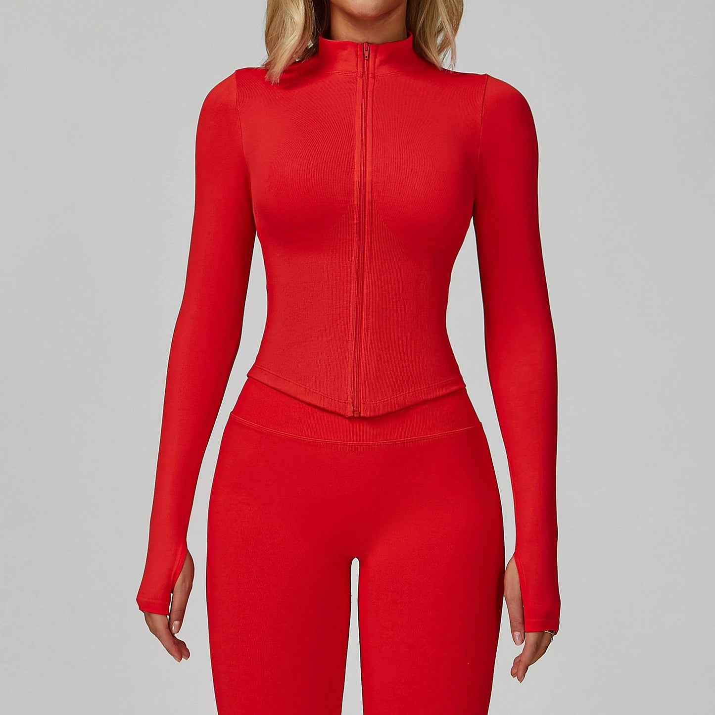Seamless Zipper Long Sleeve Women Crop Top Yoga T Shirts