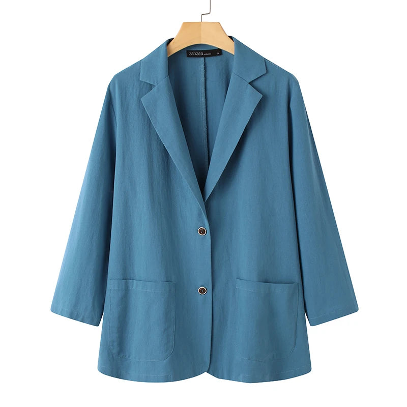 Elegant Solid Blazer Women Autumn Overcoats ZANZEA 2023 Casual Long Sleeve Single Button Coats Female Lapel Outwears Oversized