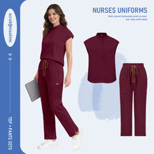 Niaahinn Scrub Women High Quality Short Sleeve Top Wide Leg Pants Hospital Uniforms Stretch Scrubs Medical Nursing Uniform Sets