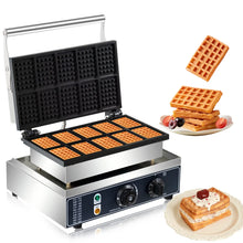 HPH2O Commercial Waffle Maker 10PCS Square Shape Waffle Machine 1550W Waffle NonStick Coating Baking and Dessert Maker