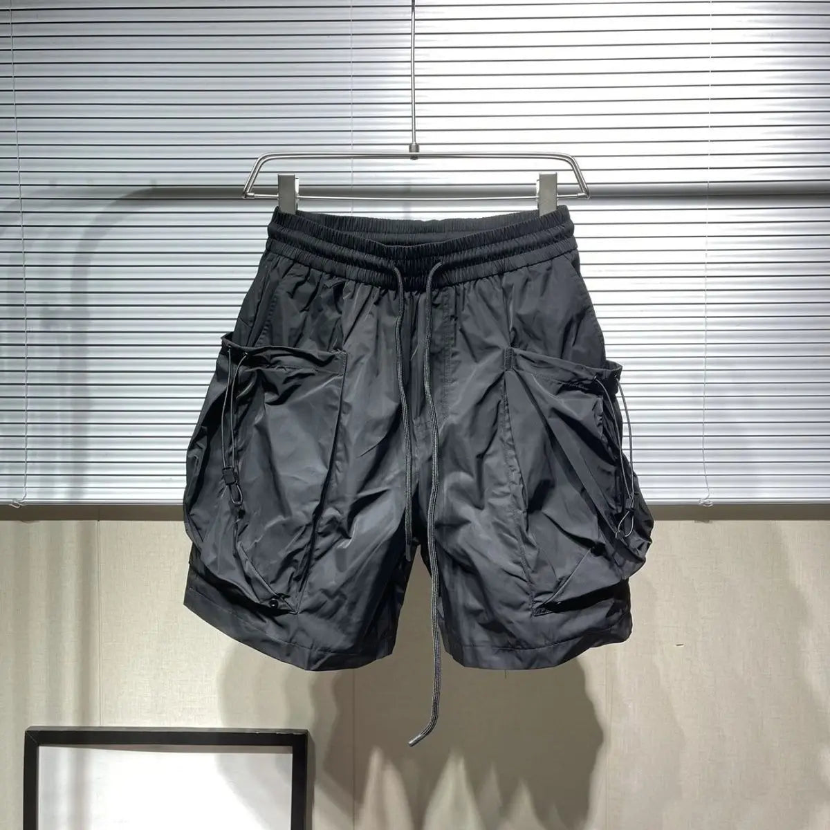 Men Shorts Summer Outdoor Glossy Cool Feeling Quick Dry Wide Leg Pants Functional Wind Large Pockets Trendy Men Workwear Shorts