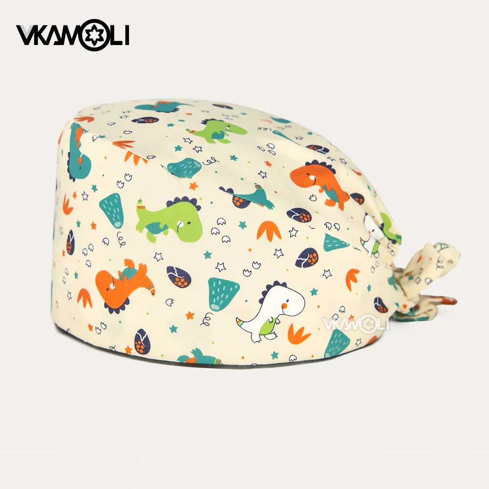 Cartoon Dinosaur series printed hospital surgical cap Reusable Hats  Protection Anti-dust Caps Breathable Caps Cover