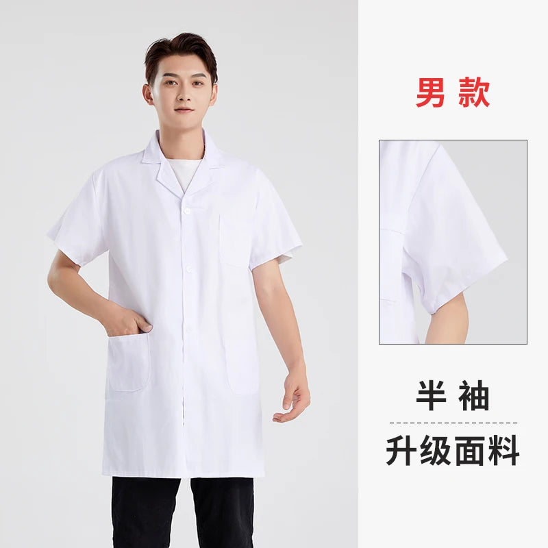Long Sleeve White Lab Coat Work Uniform for Women Short Sleeve Summer Student Doctor Suit Male Lab Coat Isolation Gown