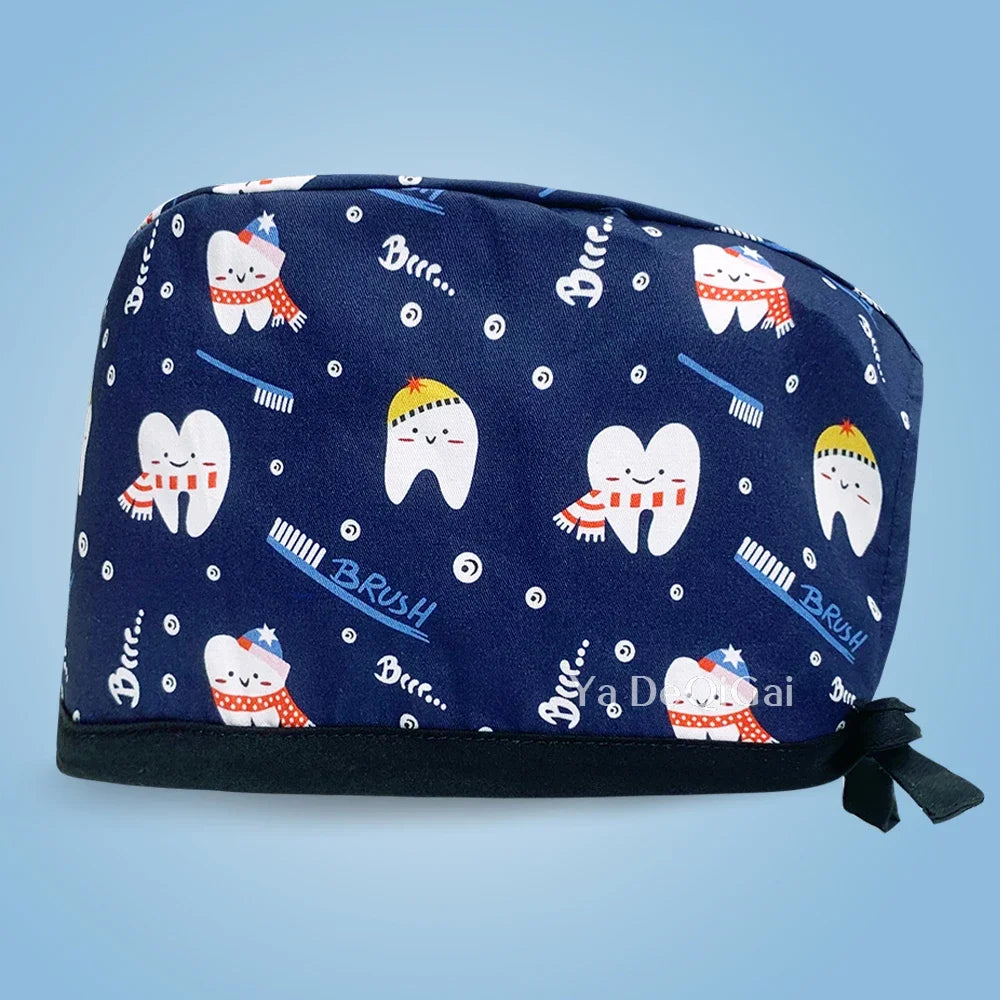 Cartoon Print Medical Scrub Hat Hospital Doctor Work Caps Health Worker Scrub Cap Pet Clinic Nurse Beautician Nursing Scrubs Hat