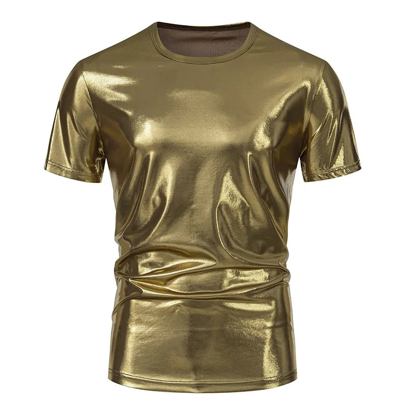 #4105 Hip Hop T Shirt Man Short Sleeve Summer T Shirt O-neck Loose Gold Silver Red Green Punk Streetwear Tshirt Shinny Surface