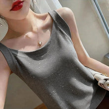 Women Clothing Ice Silk Simplicity Sleeveless Plus Size Sexy Tanks All-match Sequined Casual T Shirt Tops Fashion Trend Summer