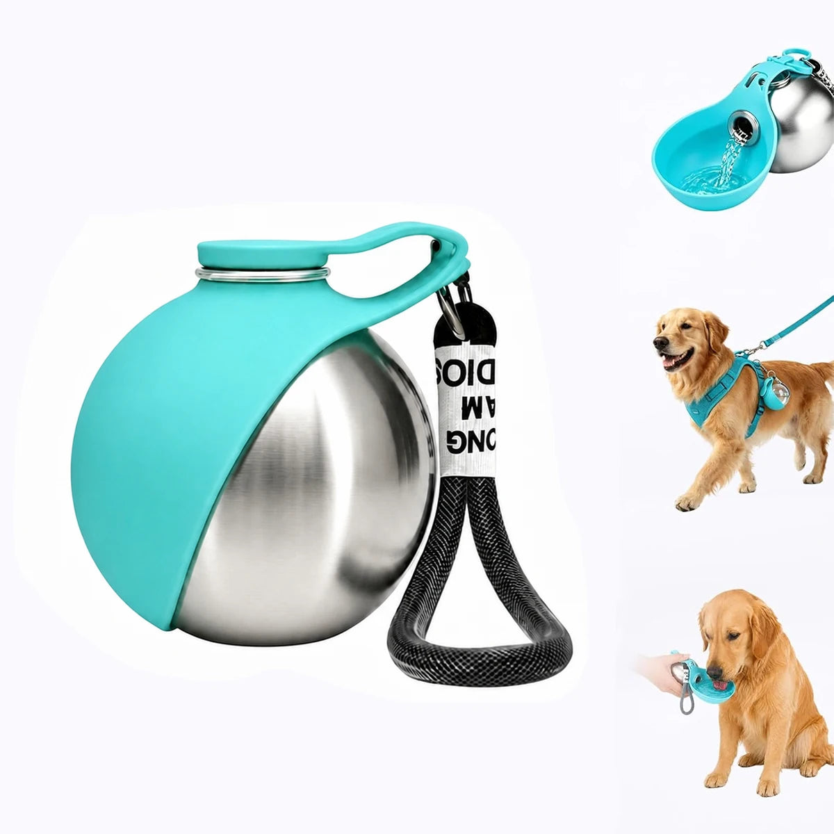 10oz Stainless Steel Pet Travel Water Bottle with Foldable Bowl, Leakproof Portable Outdoor Drink Cup for Dogs Cats