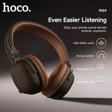 HOCO Retro PU Leather Wireless Bluetooth 5.4 Headphones 40MM Deep Bass Speaker Music Sports HiFi Audio Earbuds Fashion Over-Ear