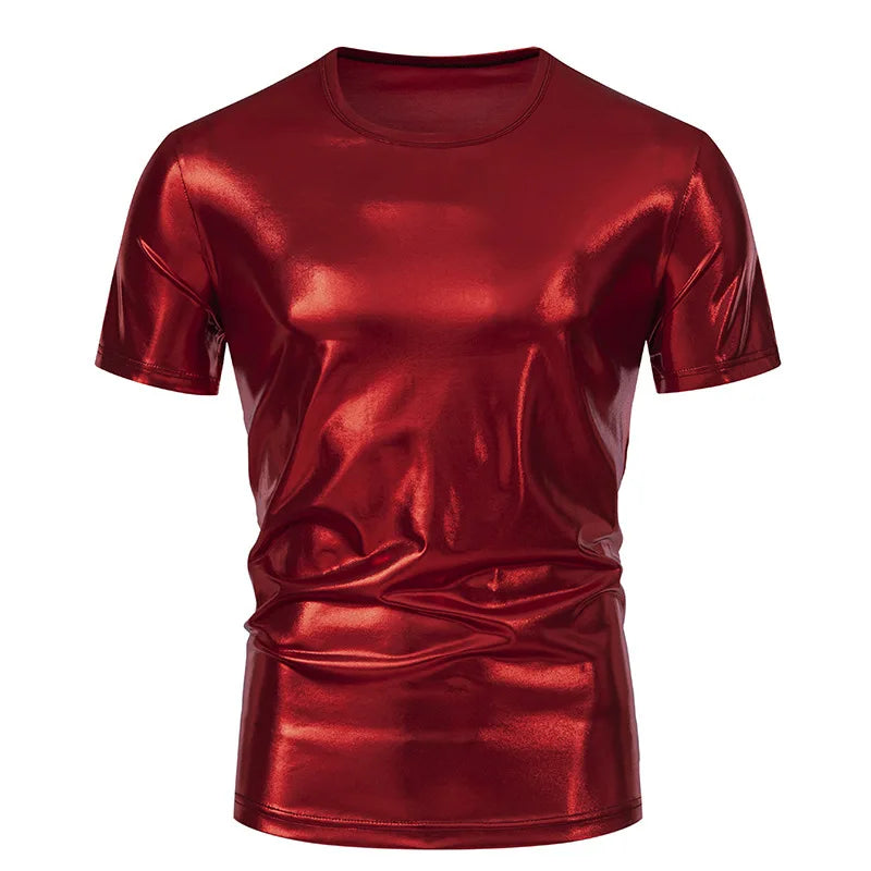 #4105 Hip Hop T Shirt Man Short Sleeve Summer T Shirt O-neck Loose Gold Silver Red Green Punk Streetwear Tshirt Shinny Surface