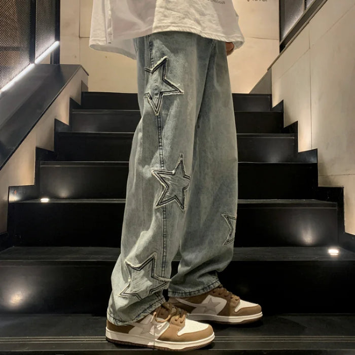 Jean vintage Y2K pour femme, style streetwear, pantalon droit oversize à motif étoile, jean large, style grunge, vêtement pour homme, pantalon coréen