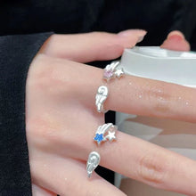 Sweet Angel Wing Star Open Ring for Women Exquisite Romantic White Finger Ring Vintage Creative Cute Versatile Jewelry Wholesale