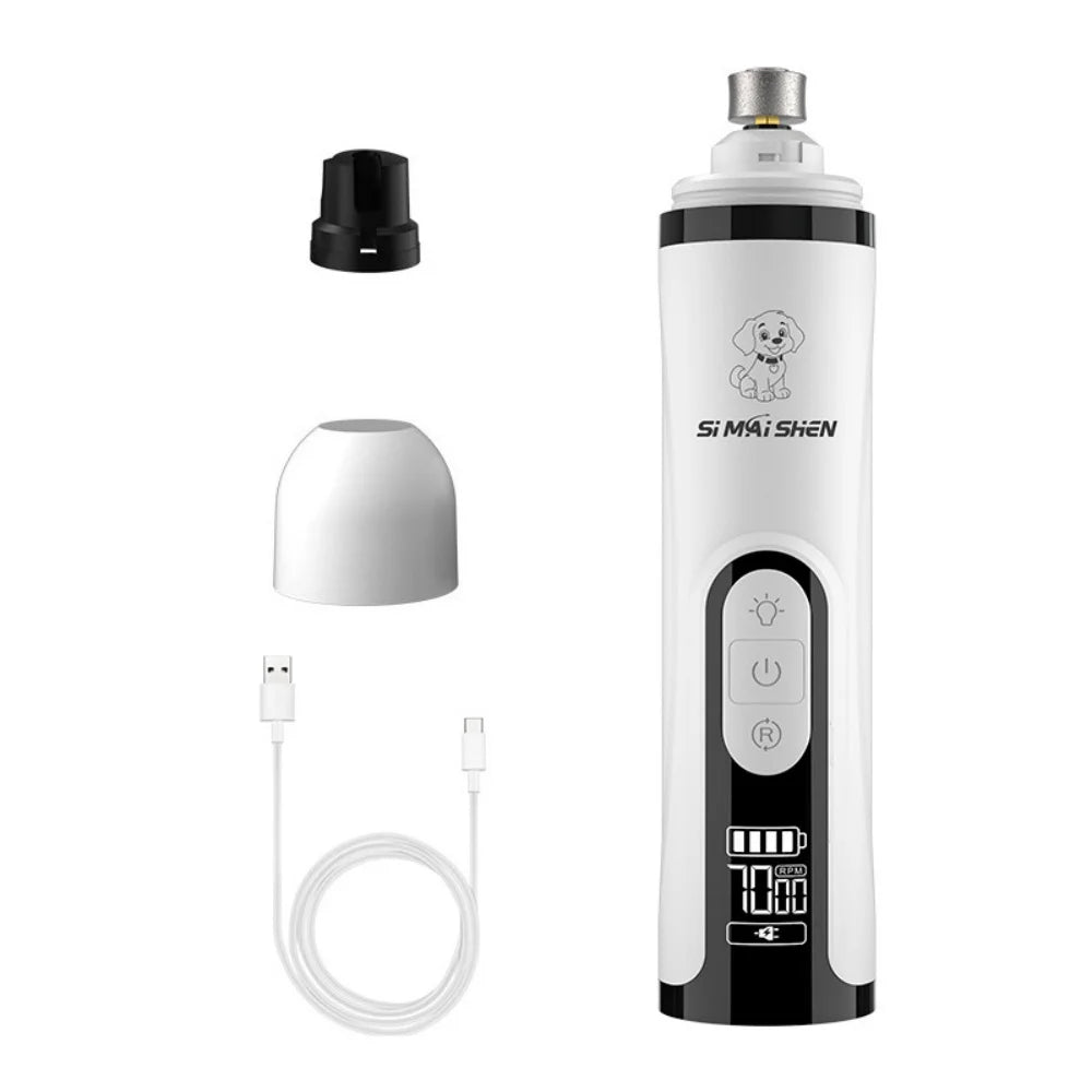 Pet Nail Grinder with LED Light - USB Rechargeable Clipper for Cats and Dogs, Professional Paws Grooming Trimmer Supplies