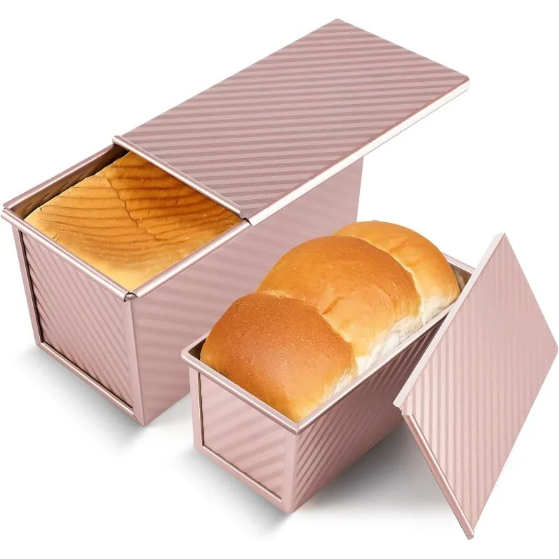 Rectangle Loaf Pan with Lid 1lb Non-Stick Bread Baking Pan Carbon Steel Corrugated Toast Box Toast Mold for Oven Baking Tool