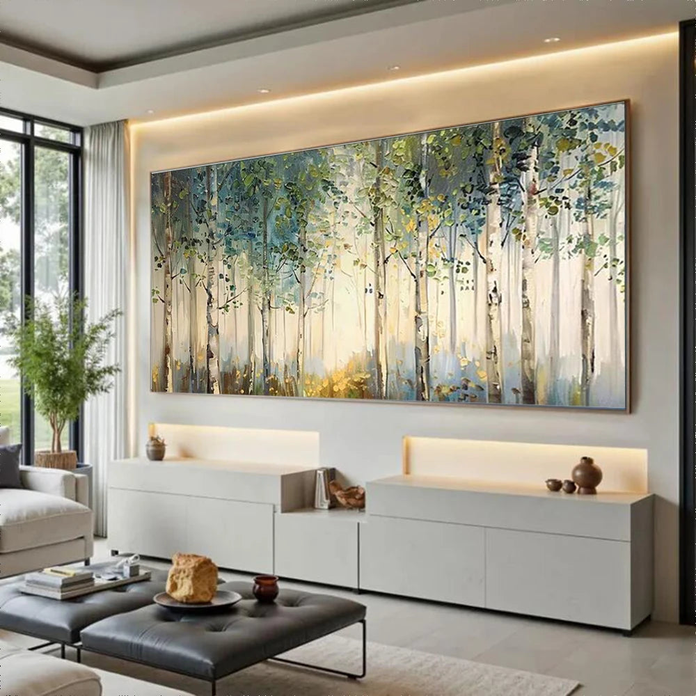 100% Handmade Abstract Oil Painting Original Gold Forest Landscape Wall Art Picture Large Mural For Home Living Room Decor Image
