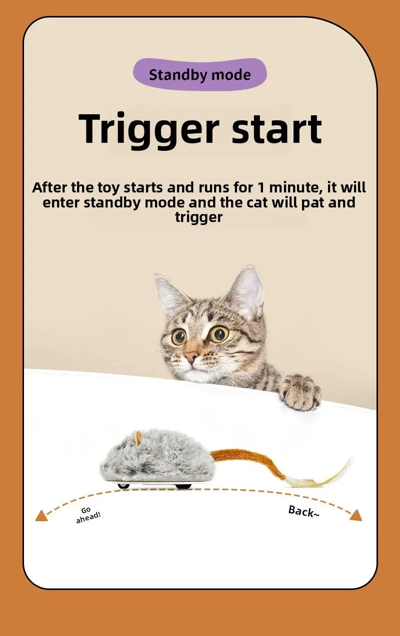 Fun Realistic Cat Plush Mouse Toy, Interactive Running Mice with Dog Tail for Cats, Kitten Teaser Pet Toys for Indoor Play and