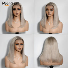Moonlass Highlight Stardust Grey Gold Blunt Cut Bob 100% Human Hair Wig 210% Density 5x7 Glueless Wig Effortless Morning Routine