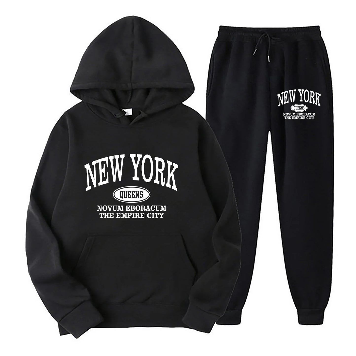 New York Print Two piece Set Casual Kangaroo Women's Casual Fashion Round Neck Sweatshirt, Solid Color Long Sleeves Sweatshirt,