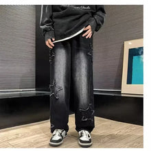 Y2K Clothes Straight Hip Hop Cotton Trousers Pantalon Homme 2024 New Fashion Stars Towel Embroidery Brown Men Jeans Pants