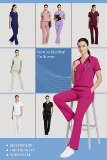Niaahinn Pet Grooming Non-sticky Hair Workwear Surgical Uniform Medical Nurse Uniforms Women Scrubs Sets Pharmacist Work Clothes