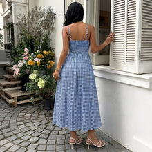 Womens Gingham Maxi Dress V Neck Spaghetti Strap Knot Front
