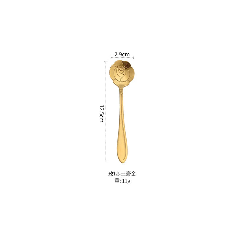 1 cuillère à café en acier inoxydable motif fleur de cerisier/rose, dorée, cadeau, accessoires de cuisine pour dessert et thé, décoration de table
