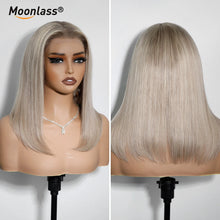 Moonlass Highlight Stardust Grey Gold Blunt Cut Bob 100% Human Hair Wig 210% Density 5x7 Glueless Wig Effortless Morning Routine