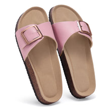 Bebealy Women's Cork Footbed Slippers Summer Leather Beach Flip Flops with Adjustable Buckle Lady Clogs Sandal With Arch Support