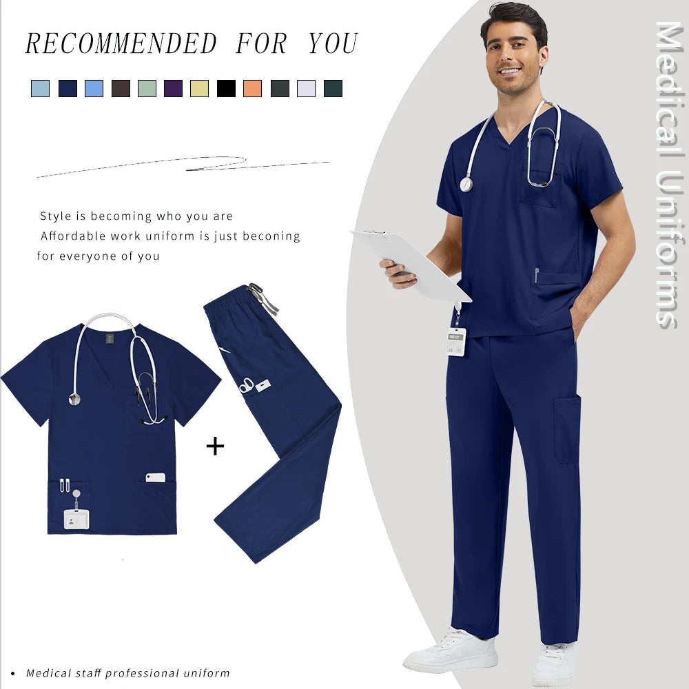 New Multi-pocket Clinical Surgical Uniforms Pockets Medical Nursing Scrubs Set Unisex Beauty Spa Workwear Dental Nurses Clothing