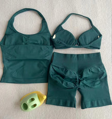 NO Logo Gym impact shorts set Strap Top Women's Long Line Strap Vest Pads Yoga Clothes Fitness Exercise Running Sports Clothes