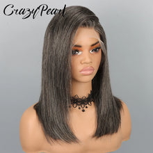 CrazyPearl Bob Wig Human Hair Salt and Pepper Grey Wigs 13X4 Straight Lace Frontal Wigs Human Hair Natural Hairline Gray Wigs