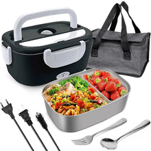 220V 110V 24V 12V 2 in 1 Electric Heating Lunch Box Car Truck Office Food Heater Stainless Steel Food Warmer Container Black Set