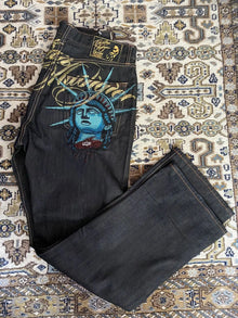 2000s Vintage Statue of liberty Diamonds Jeans Casual Denim Pants High Waist Straight Wide Leg Jeans Harajuku Y2k Women Clothing