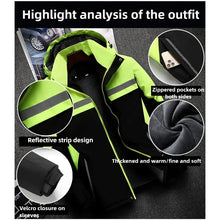 New Winter Work Jacket, Waterproof Windproof Reflective Thermal Coat with Fleece Lining, Stain Resistant Outdoor