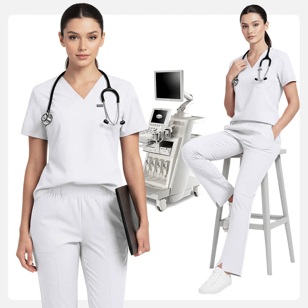 Niaahinn Pet Grooming Non-sticky Hair Workwear Surgical Uniform Medical Nurse Uniforms Women Scrubs Sets Pharmacist Work Clothes
