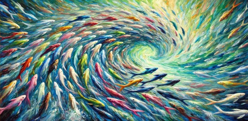 Abstract Blue Sea Fish Canvas Painting Nordic Art Graffiti Large Size Posters Print Modern Living Room Home Decoration Picture