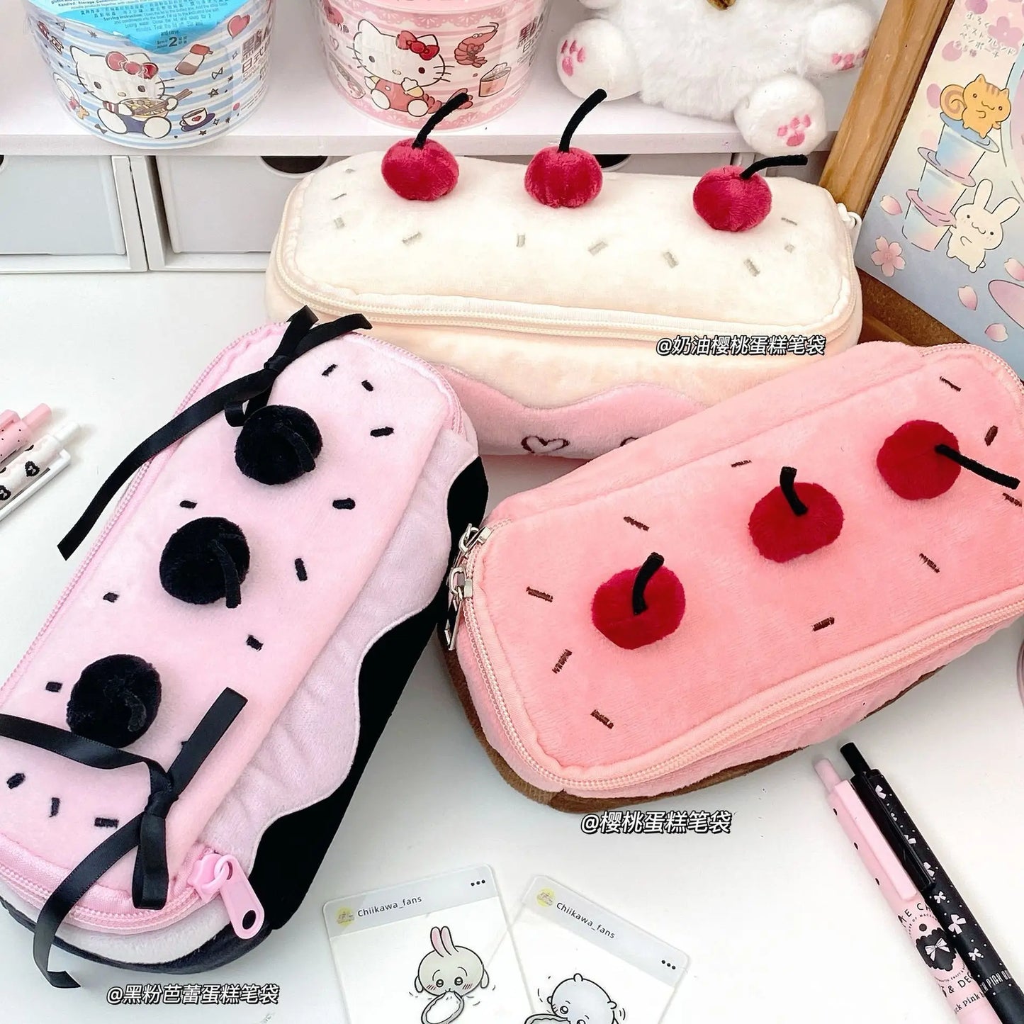 INS Fashion Korean Cream Swiss Roll Plush Pencil Case Student Desktop Storage Stationery Pen Bag Cute Girl Makeup Bag